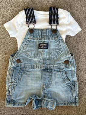 OshKosh Overalls and Onesie Summer Set - Baby Outfit - Size 0-3m